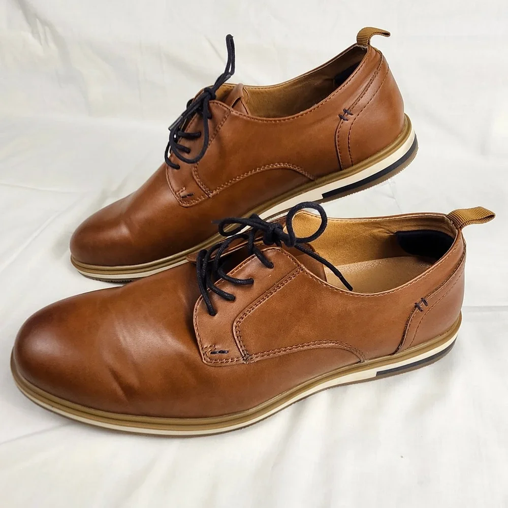 Franco Fortini Dallas Shoes Mens 11‎ Brown Faux Leather Casual Derby Oxfords